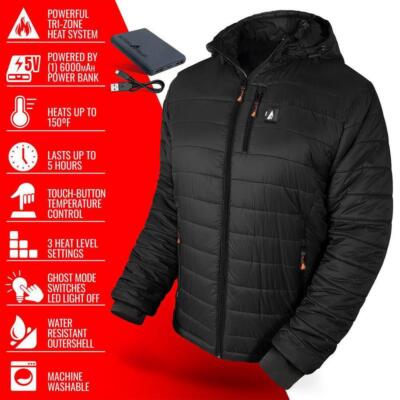 Pre-owned Actionheat Heated Puffer Jacket 3x Large 5-volt W/ 3-pocket Zip Up Closure Black