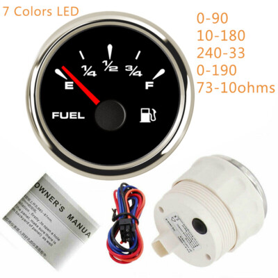 52MM Fuel Level Gauge 0-90 73-10 10-180 0-190 240-33 ohms 7 Colors LED USA STOCK