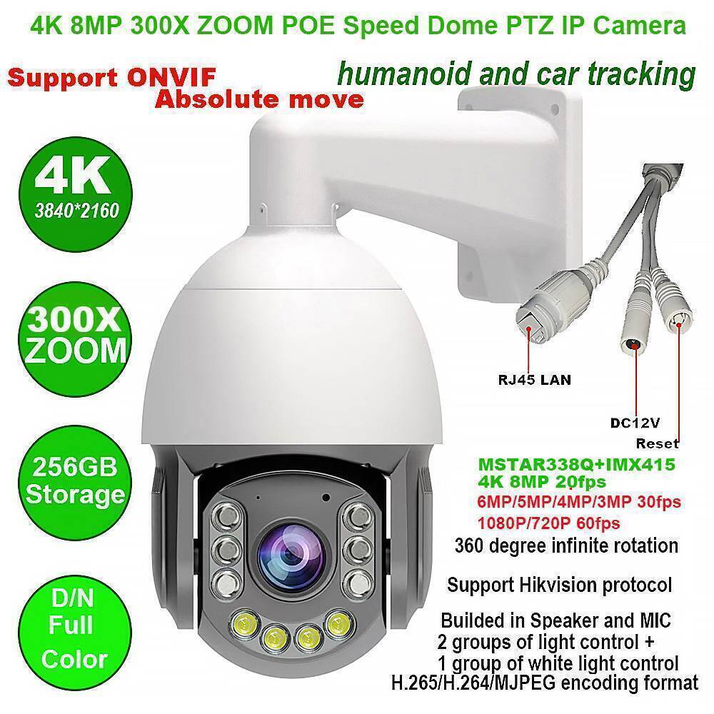 4K 8MP Outdoor POE PTZ Camera, Auto-Tracking Security IP Camera with 200X Zoom