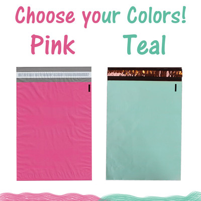 10'' x 13'' Pink and Teal Flat Poly Shipping Mailers, Colored Mail Envelope Bags