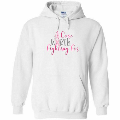 A Cure Worth Fighting For Logo 2 Breast Cancer Awareness Hoodie Ribbon White