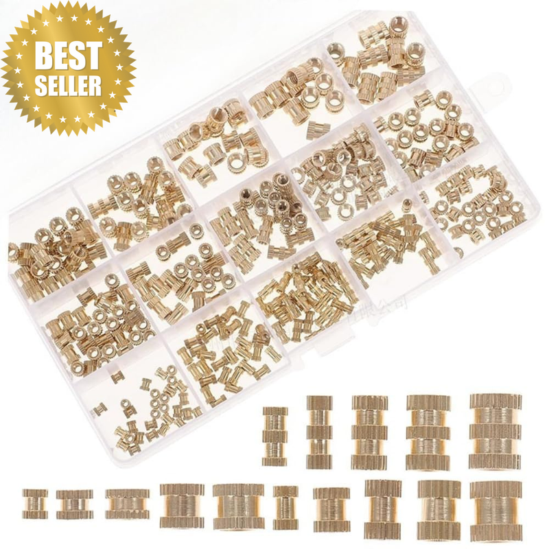 330Pcs Brass Threaded Inserts Kit, M2 M3 M4 M5 Metric Female Thread Knurled Embe