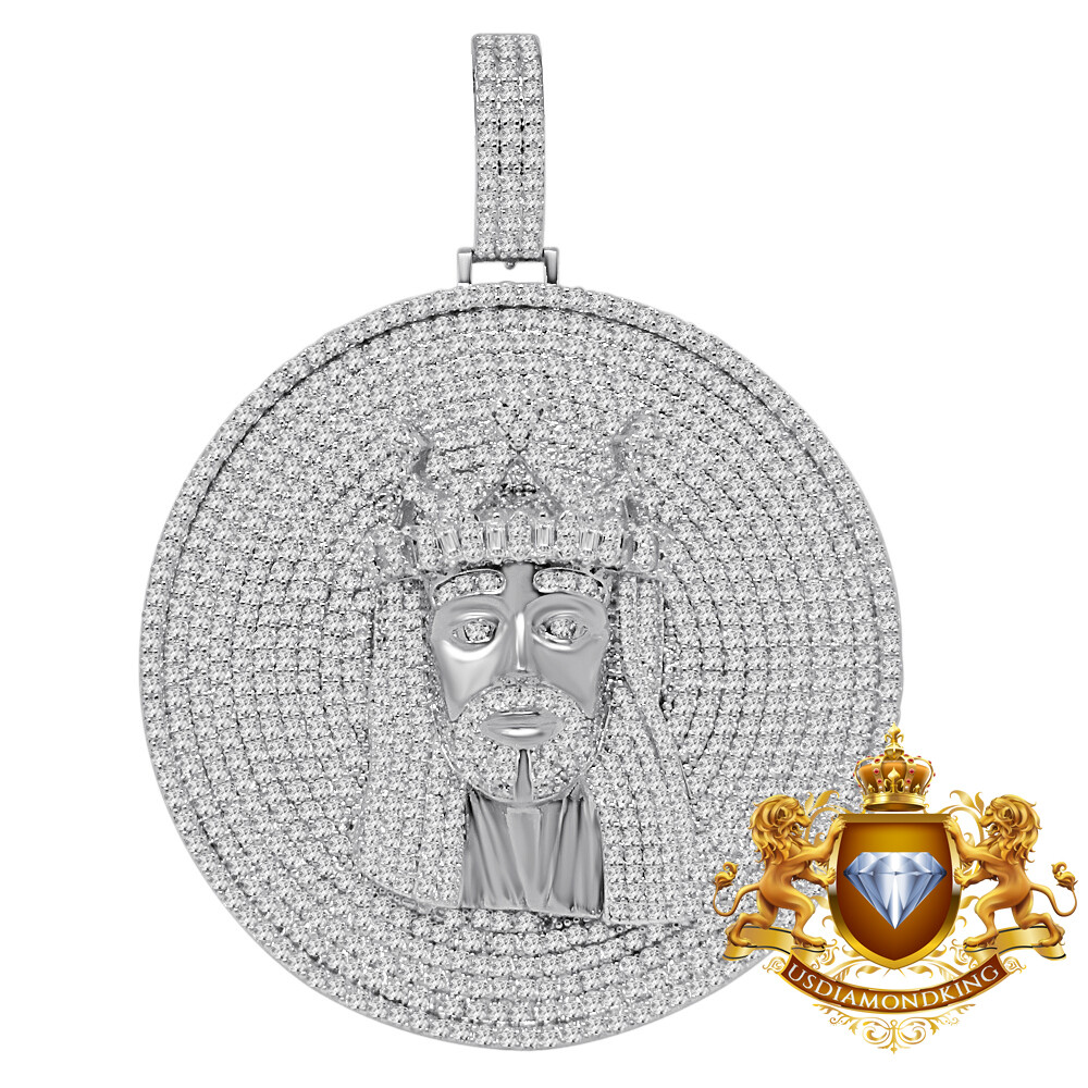 Pre-owned Us Diamond King Real Sterling Silver Jesus Face Piece Custom Pendant Charm Medallion Big 2.85 '' In White/clear