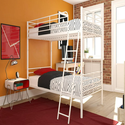 Teddy Convertible Twin Metal Bunk Bed White Space Saving Kids Furniture