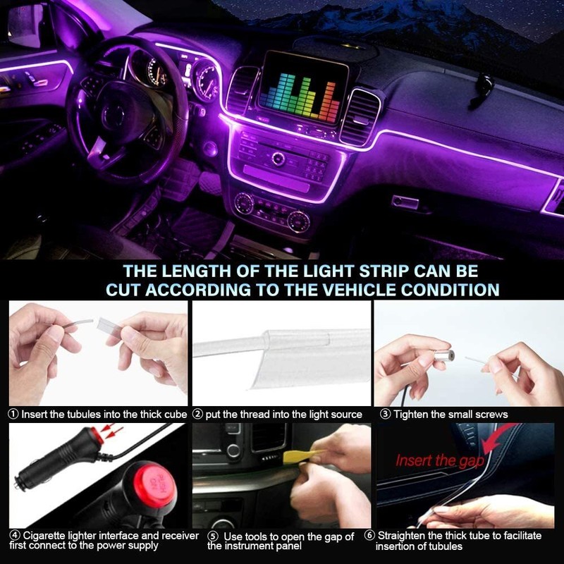 6M Car RGB Interior Ambient LED Strip Light APP Music Control Atmosphere Lamps