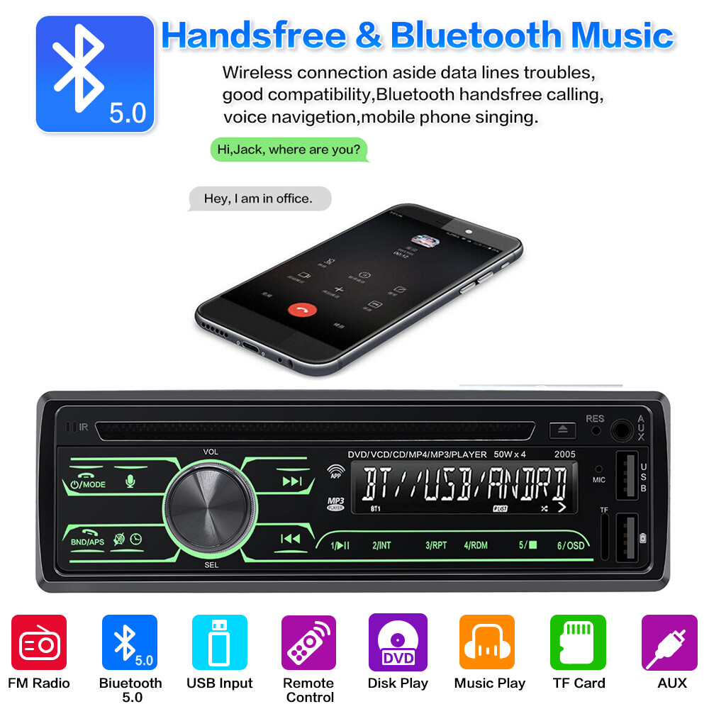 Car Truck Audio Video 1DIN Dash Bluetooth Handfree Radio Stereo CD DVD Player