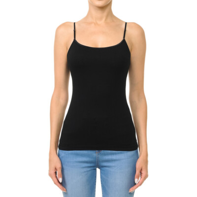 (Ambiance Apparel)  Bra-Strap Camisole with Built in Shelf Bra Plain Tank Top