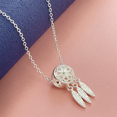 Womens 925 Silver Dream Catcher Pendant Necklace Chain Jewelry Gift QN064
