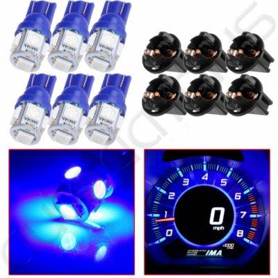 6x T10 Blue PC194 LED Bulb Instrument Panel Cluster Dash Light Twist Lock Socket
