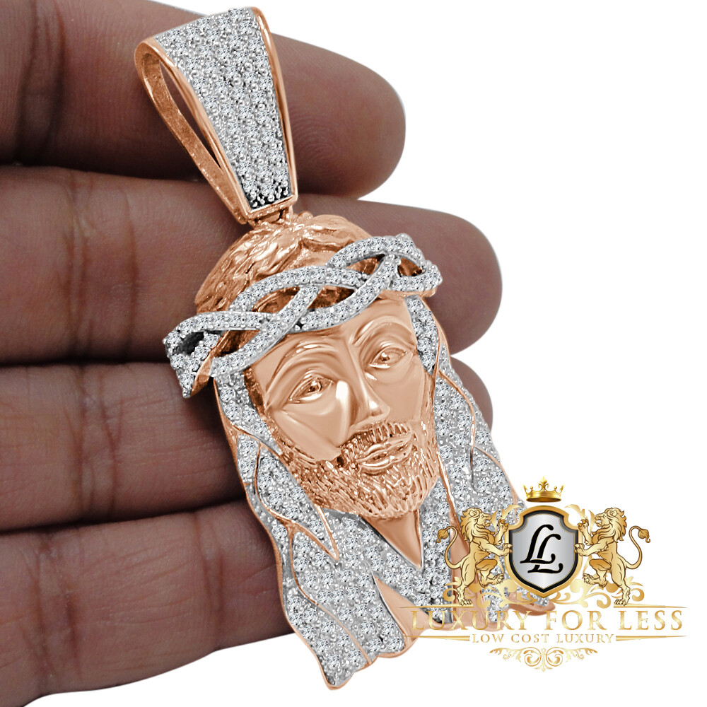 Pre-owned Jewelrypot Mens Real Rose Gold Over Sterling Silver Jesus Piece Charm Pendent Xl 2.80''