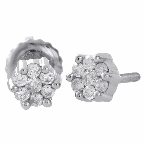 Pre-owned Jfl Diamonds & Timepieces 10k White Gold Diamond Studs Ladies Mini 4.45mm Flower Set Earrings 0.17 Ct.