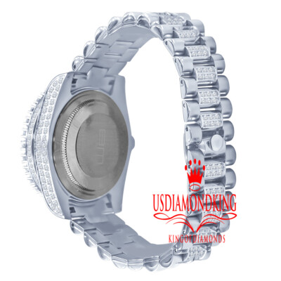 Pre-owned Usdiamondking 18k White Gold Solid Stainless Steel Simulated Diamonds Presidential Watch 41mm