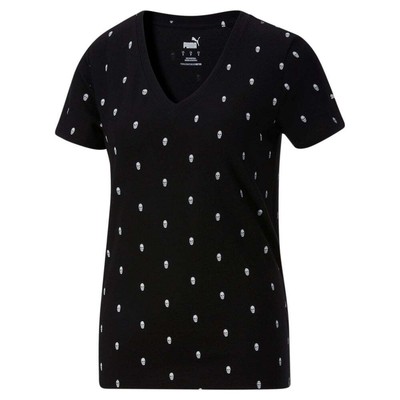 

Puma VNeck Short Sleeve Halloween T-Shirt Womens Size  Casual Tops 671706-01, Черный