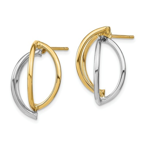 Pre-owned Accessories & Jewelry Italian 14k Two Tone Gold High Polished Small Double Half Circle Post Earrings In Yellow