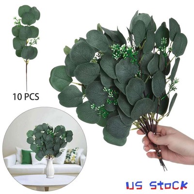 10PCS Artificial Eucalyptus Leaves Stems Garland Wreath Wedding Plant Home Decor