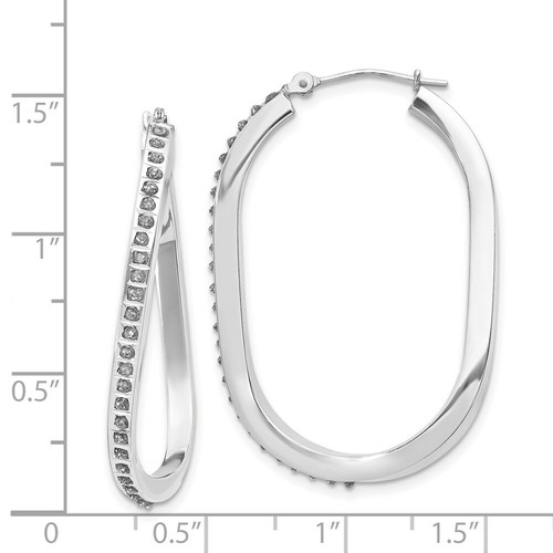 Pre-owned Goldia 14k White Gold Diamond Fascination Oval Twist Hinged Hoop Earrings