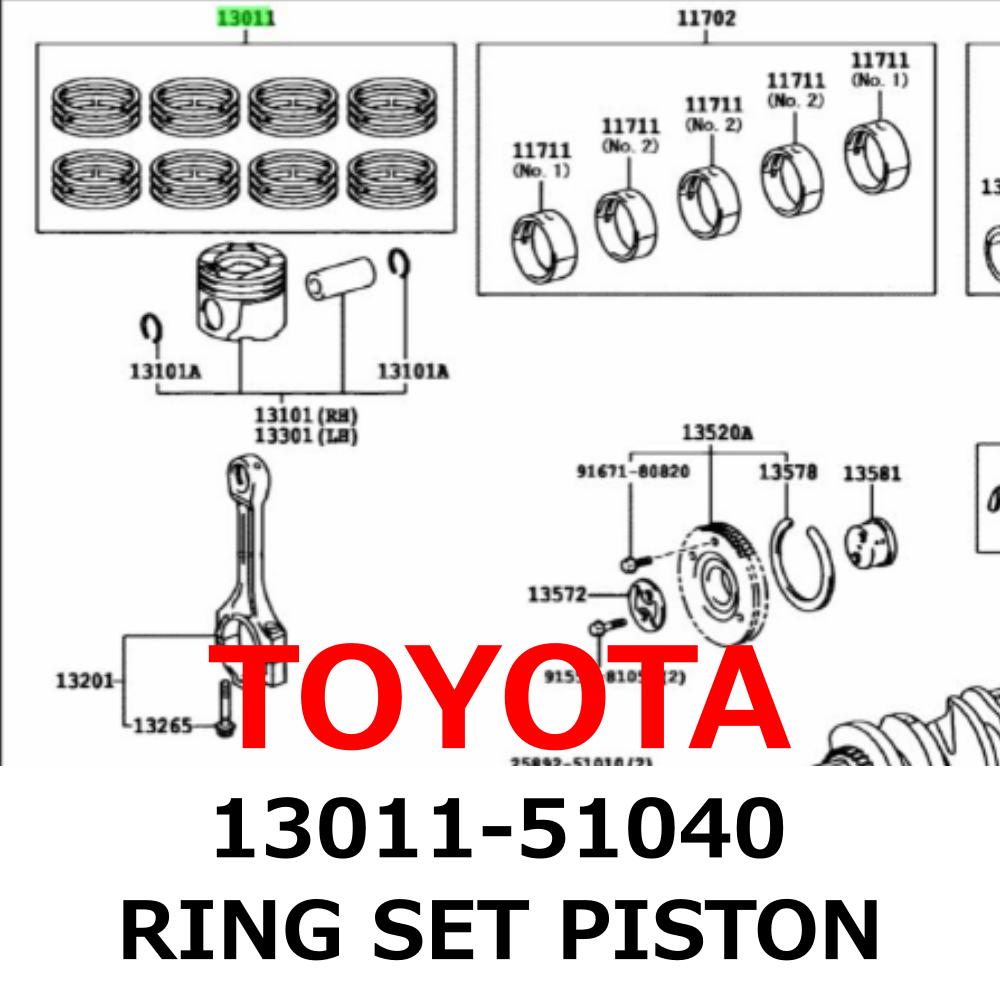 ゆすりん NEW】Toyota Genuine Lexus Land Cruiser RING SET PISTON 13011