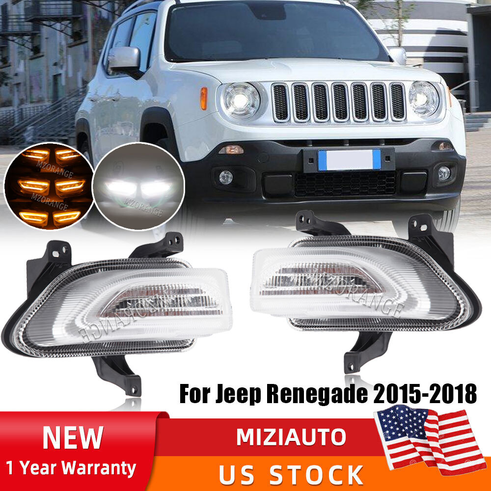 DRL LED Daytime Running Turn Signal Lights White Amber for Jeep Renegade 2015-18