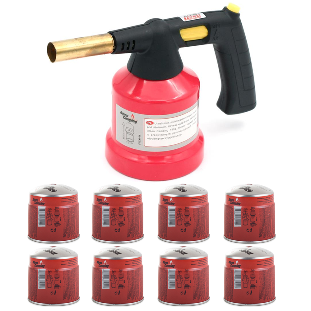 Gasbrenner Bunsenbrenner Lötlampe Lötbrenner Gasanzünder + 8 Gaskartuschen 190g