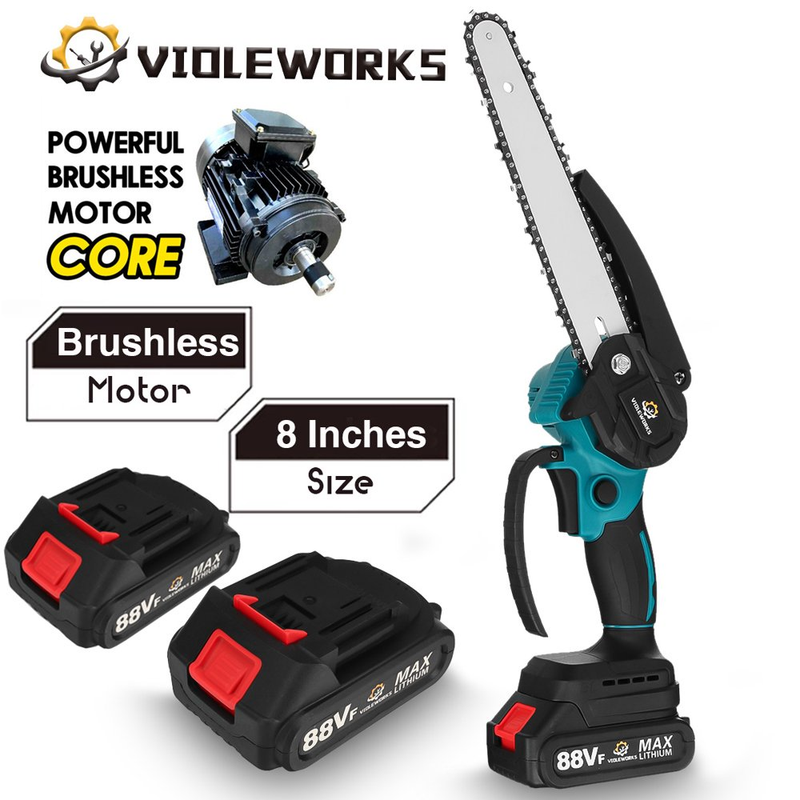 8 Inch Electric Saw Brushless Mini Chainsaw Cordless, W/ Two Batteries 2X1.5Ah f