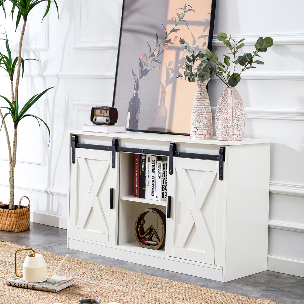 Media Console Table Entertainment Center W/sliding Barn Doors