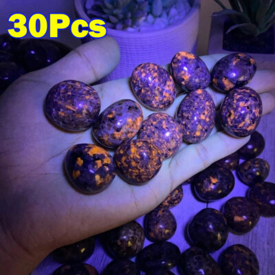 30Pcs Natural Yooperlite UV Fluorescent Glowing Fire Rocks Flame Tumbled Stone