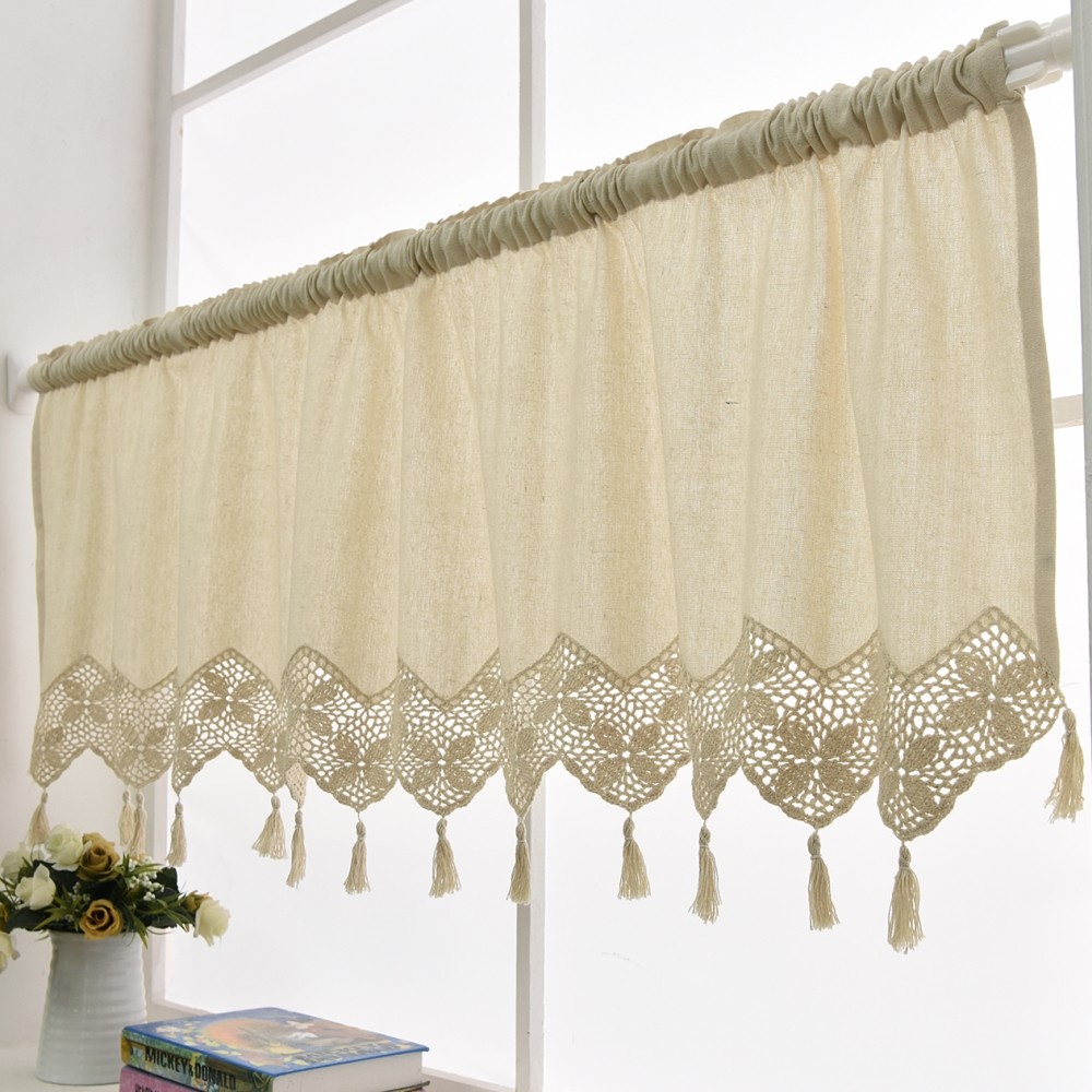 Kitchen Cafe Curtain Window Linen Curtains Hand Crocheted Lace