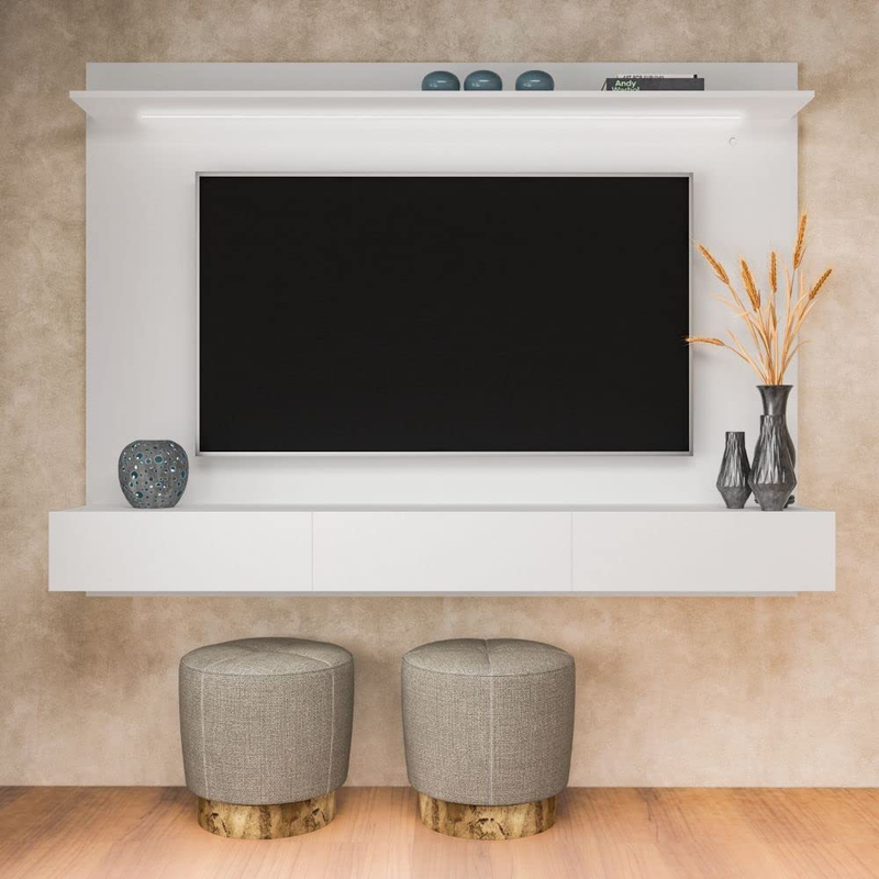 White 65 " Floating Shelf Wall Mounted Panel Gloss Entertain