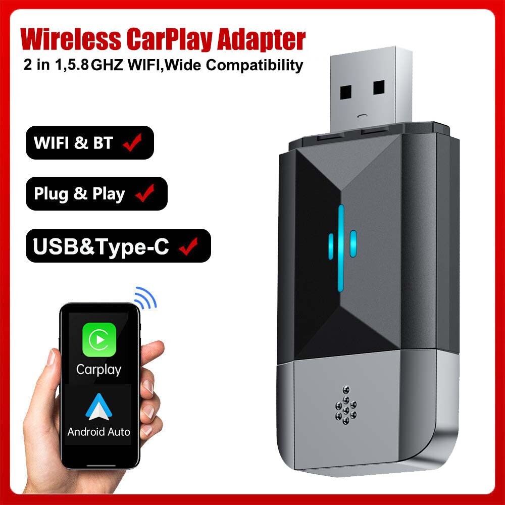 2 in 1 Wireless Carplay Adapter Android Auto Adapter USB Car Dongle Connect Box