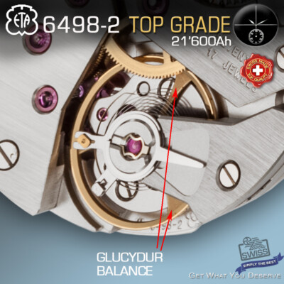 MOVEMENT ETA UNITAS 6498-2, TOP GRADE, GLUCYDUR BALANCE