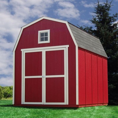 Handy Home Products 8 x 10 Wood Storage Shed Double Lockable Door Loft Windows