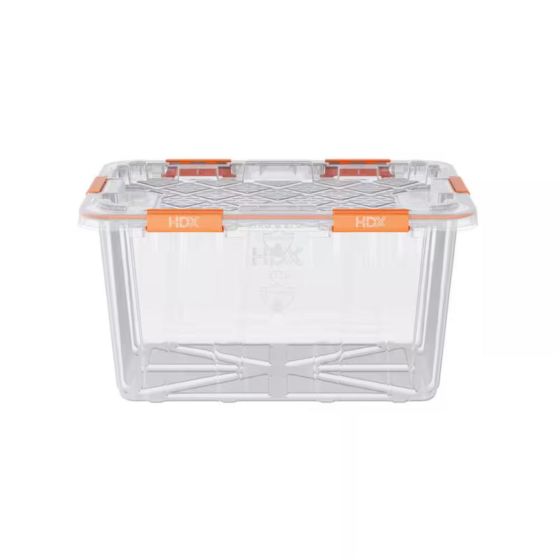 HDX 27 Gallon Storage Tote Waterproof Dustproof Clear Bin Heavy Duty Stackable