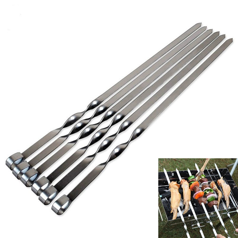 10pcs Stainless Steel Barbecue Metal Skewers Flat Needle Bbq Kebab Stick Tools