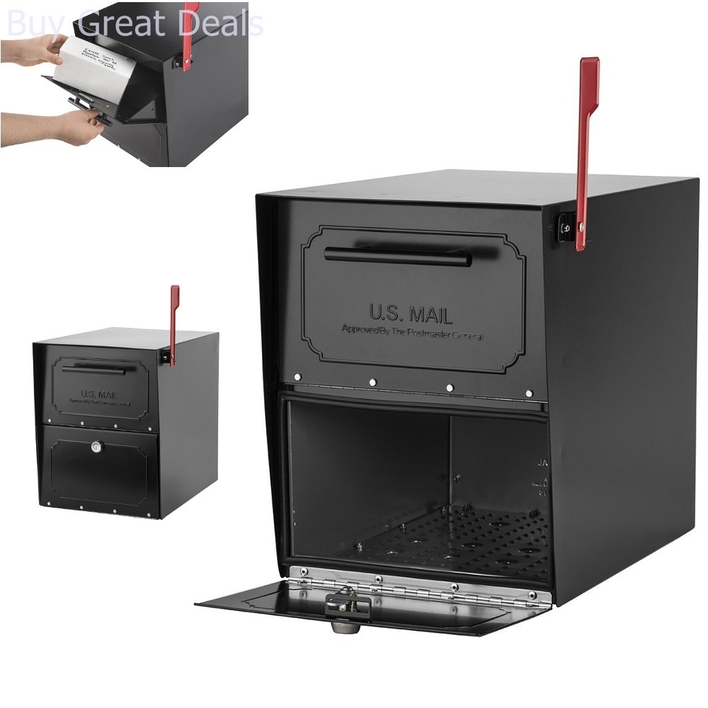 Large Locking Mailbox Security Post Mount Secure Lockable Black Steel