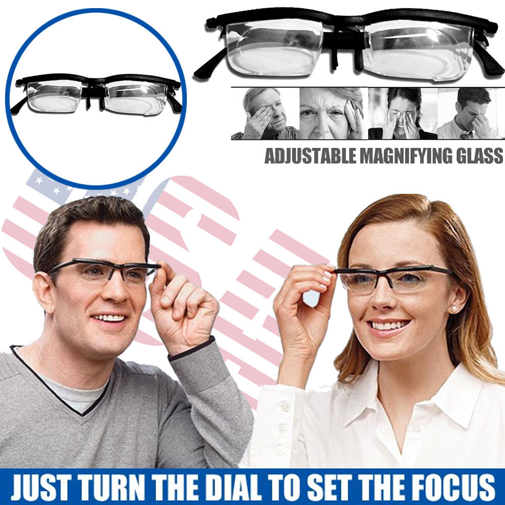 USA Adjustable Dial Glasses Variable Focus for Reading Distance Vision Eyeglass