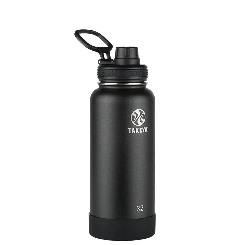 Takeya Actives 40 Oz. Onyx Insulated Stainless Steel Water Bottle with Spout Lid