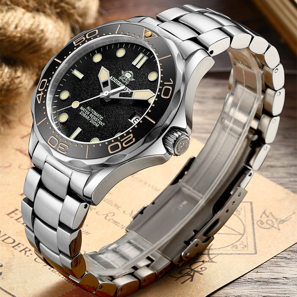 Pre-owned Addies Men's Automatic Mechanical Watch 200m Waterproof Sapphire Glass Janpan Movement