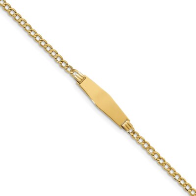 Pre-owned Superdealsforeverything Real 14kt Yellow Gold Semi-solid Soft Diamond Shape Cuban Id Chain Bracelet