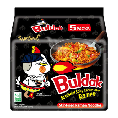 【5 Packs】Samyang Buldak Chicken Stir-Fry Ramen, Korean Ramen