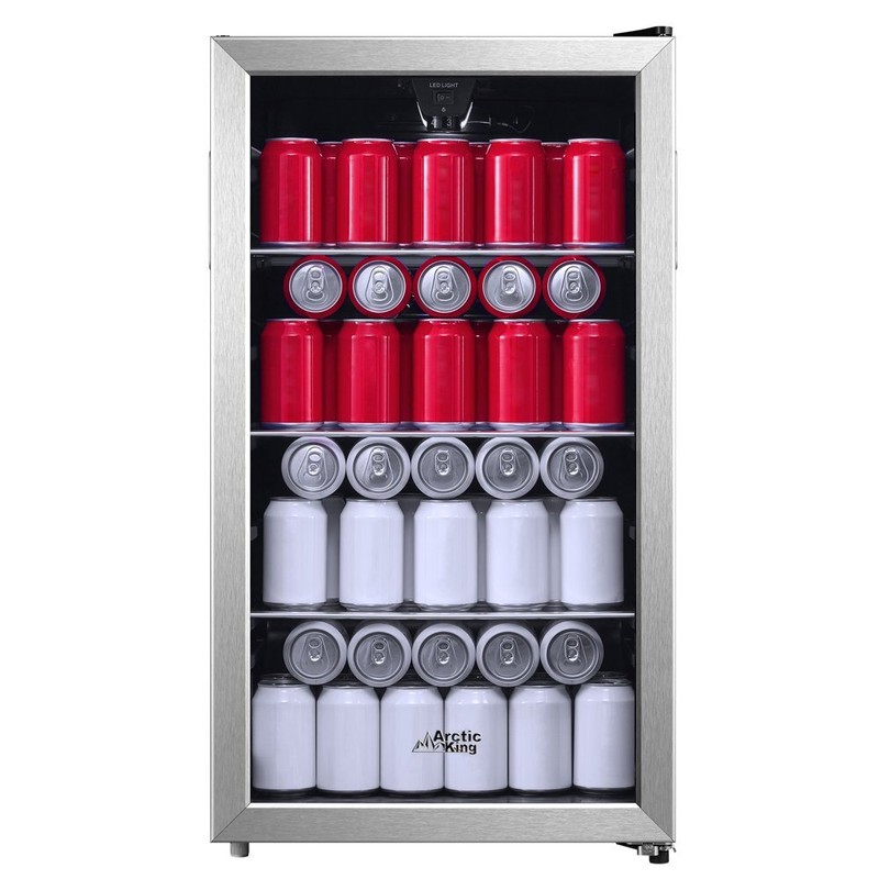 FRIDGE BEVERAGE 115 CAN STAINLESS STEEL Frame Steel Cooler LED Door Look Frame