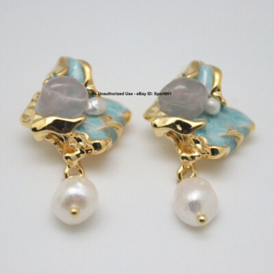 S925 Silver Ear Pin Blue Enamel Special Flower Pearl Stud Earrings Women Gift