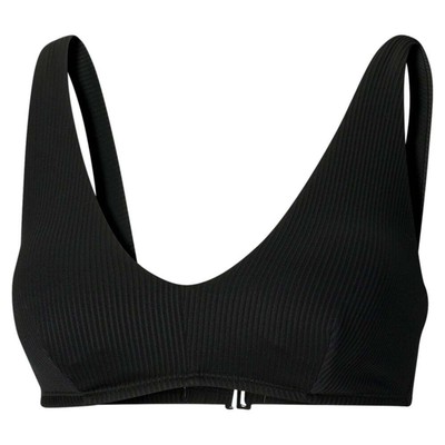 

Puma 1Pc Plunge Ribbed Bikini Top Women Black Casual Athletic 85925901, Черный