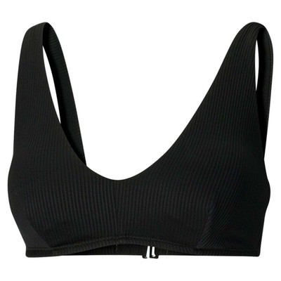 Puma 1Pc Plunge Ribbed Bikini Top Women Black Casual Athletic 85925901