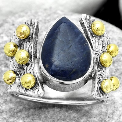 Two Tone - Natural Sodalite 925 Sterling Silver Ring s.8 Jewelry R-1367
