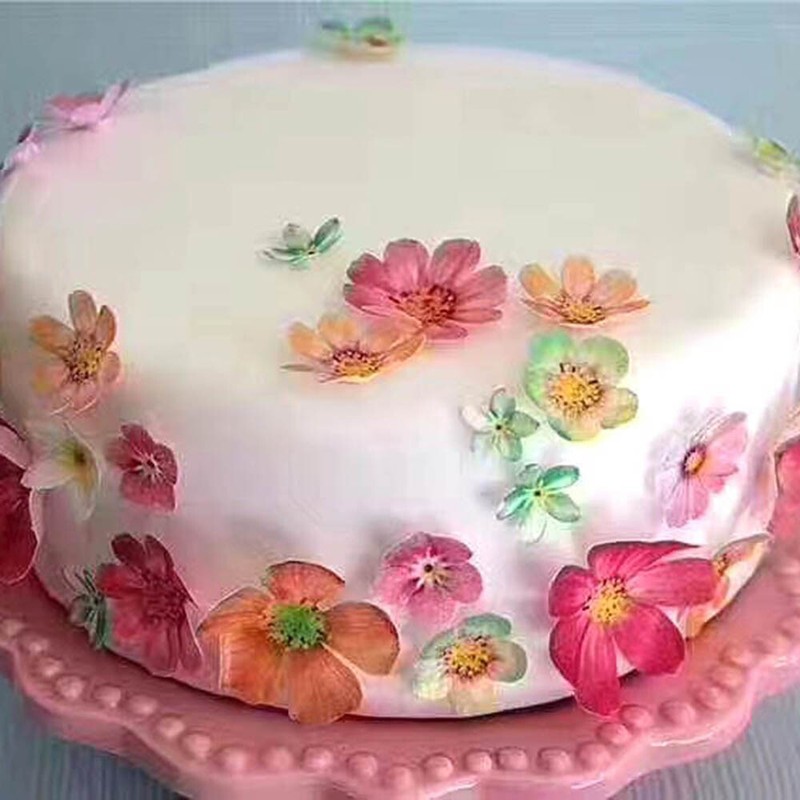 50pcs Edible Flowers Cupcake Topper Glutinous Rice Paper Water