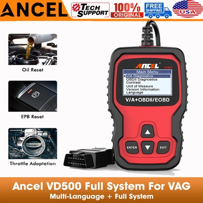 ANCEL VD500 All System OBD2 Scanner ABS SRS DPF EPB Oil TPMS BAT SAS FOR AUDI/VW