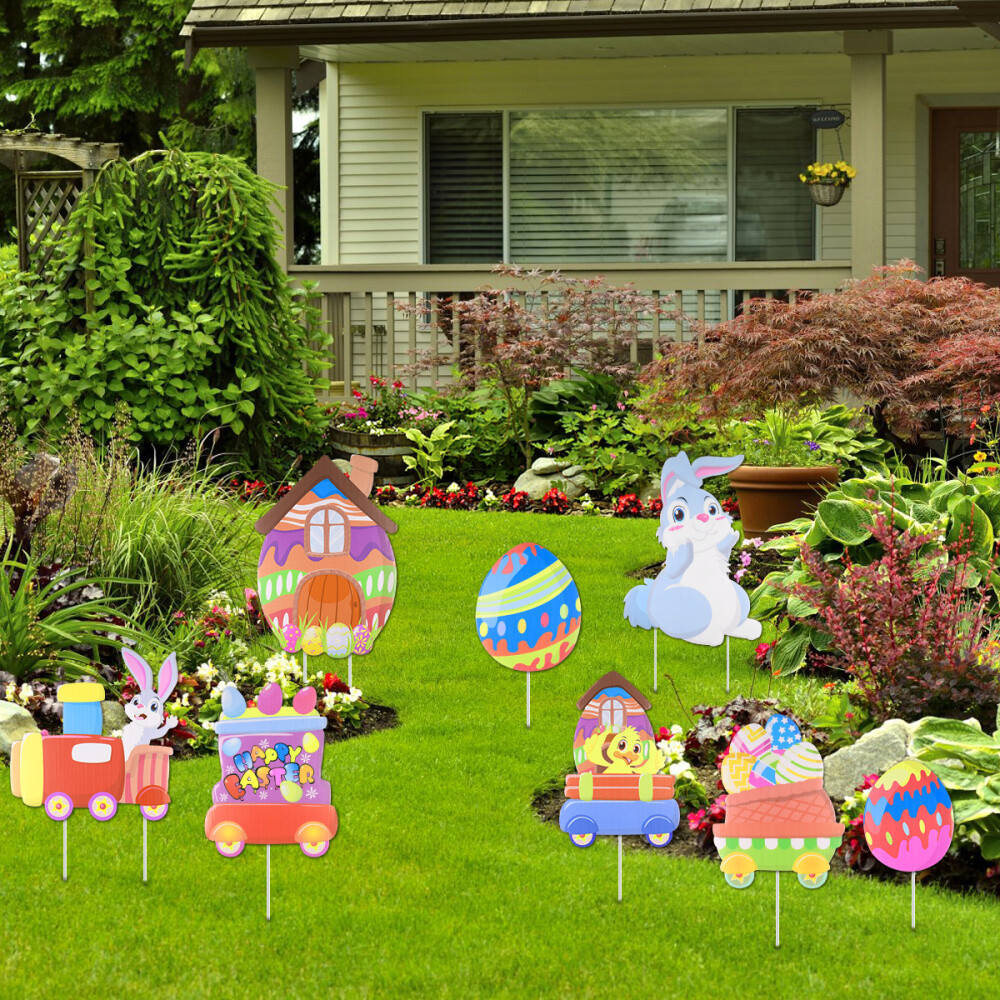 Unomor 8pcs Bunny Cars Plastic Easter Decors Yard Signs For Yard