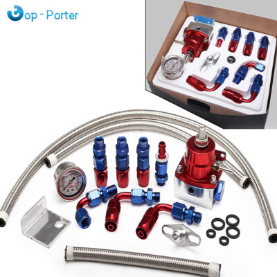 Universal Red Adjustable Fuel Pressure Regulator Kit Oil 0-100psi Gauge -6AN