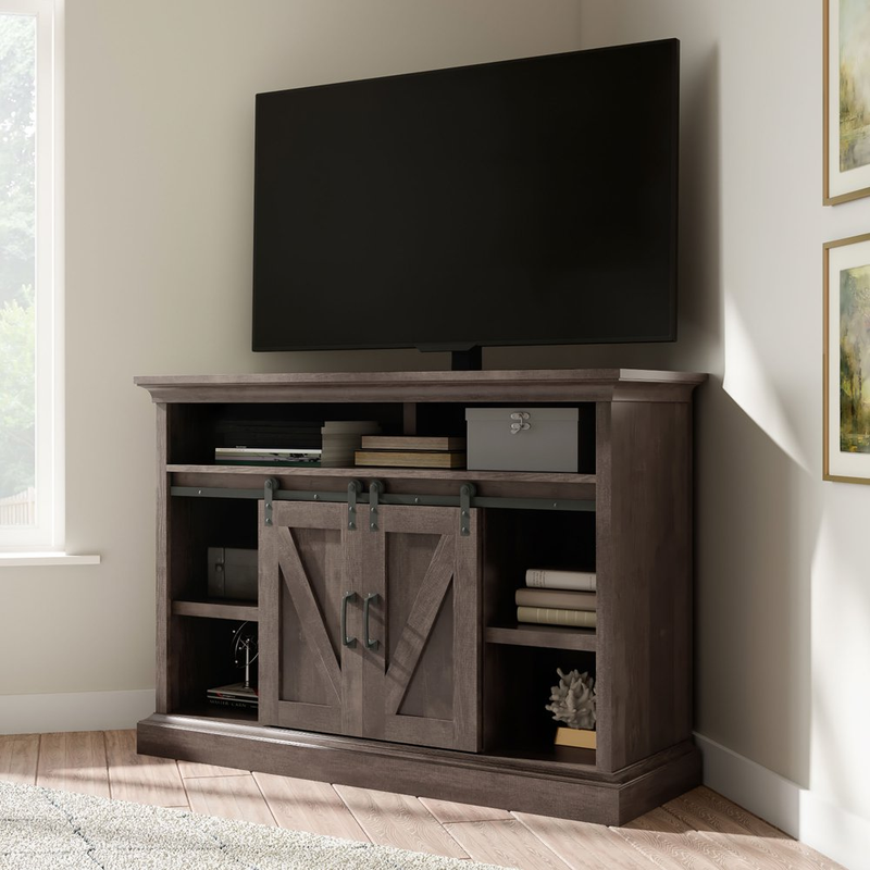 Farmhouse Barn Door Corner Entertainment Unit For Tvs Up To 