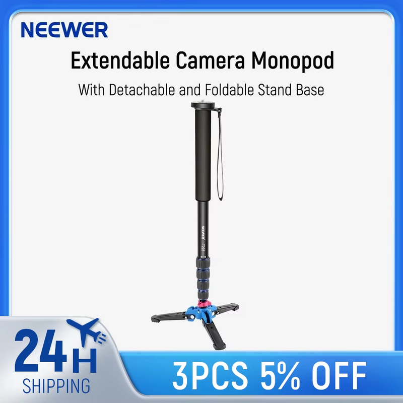 Extendable Camera Monopod with Removable Foldable Tripod Support Base Aluminum A